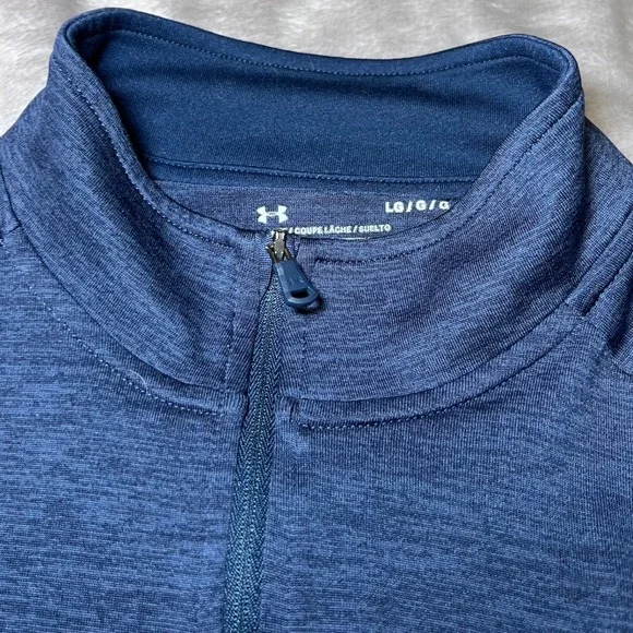 Under Armour Mens Size Large 1/2 Zip Blue Heather HeatGear Pullover Tech 2.0 - Picture 8 of 14